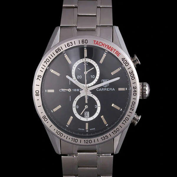 Tag Heuer Carrera Tachymeter Bezel Black Dial Stainless Steel Strap new58249