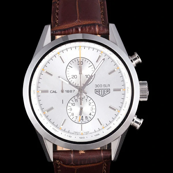 Tag Heuer SLR Brushed Stainless Steel Case Silver Dial Brown Leather Strap new58250