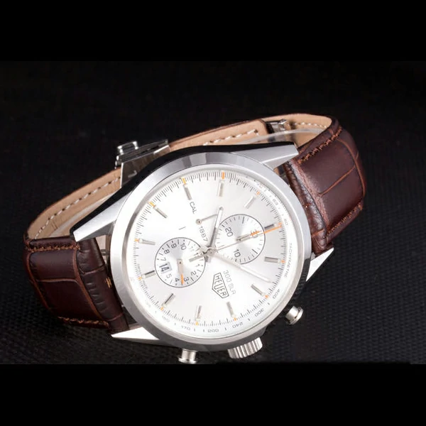 Tag Heuer SLR Brushed Stainless Steel Case Silver Dial Brown Leather Strap new58250
