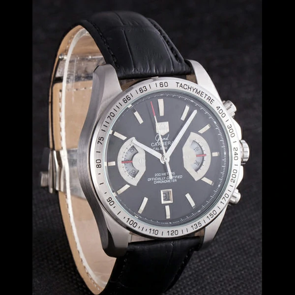 Tag Heuer Carrera Tachymeter Bezel Black Dial Black Leather Strap new58251