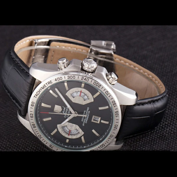 Tag Heuer Carrera Tachymeter Bezel Black Dial Black Leather Strap new58251
