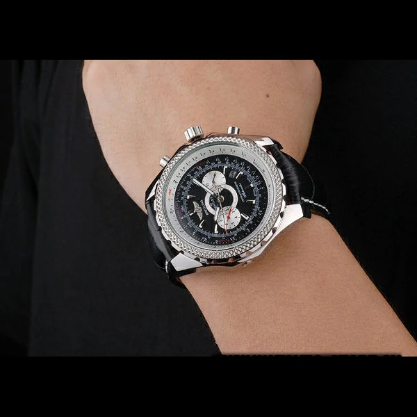 Breitling Bentley Chronograph Black Dial Black Leather Strap new58296