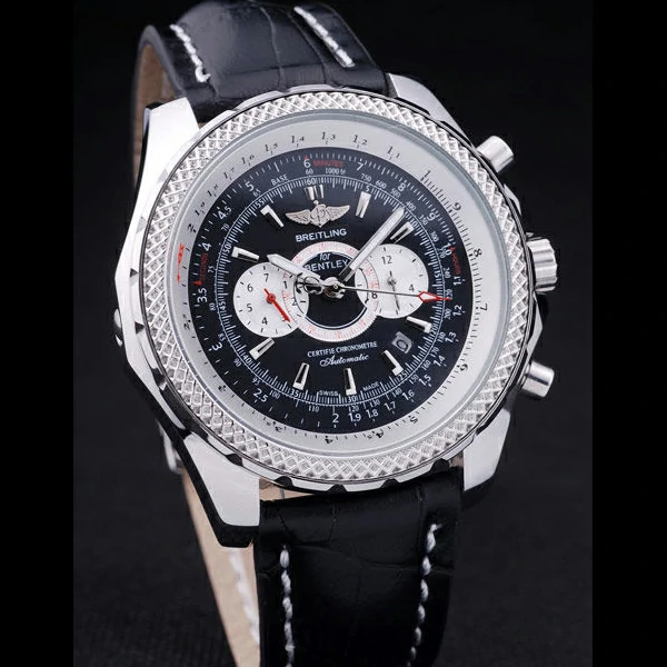 Breitling Bentley Chronograph Black Dial Black Leather Strap new58296