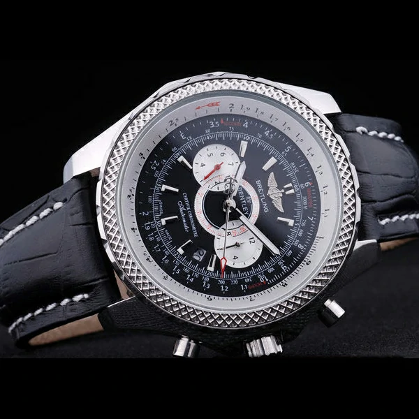 Breitling Bentley Chronograph Black Dial Black Leather Strap new58296