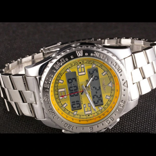 Breitling Certifie Yellow Dial Stainless Steel Strap Rose Gold Bezel new58564