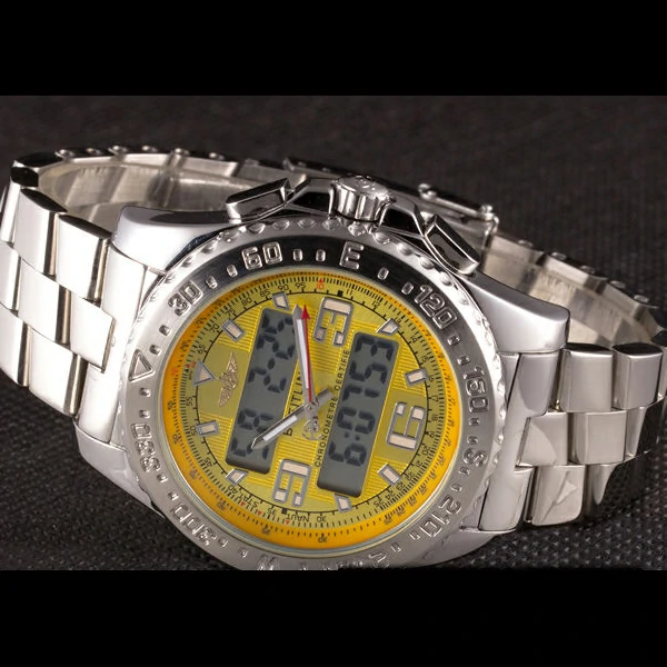 Breitling Certifie Yellow Dial Stainless Steel Strap Rose Gold Bezel new58564