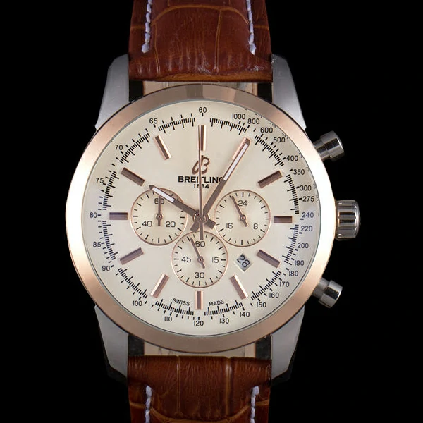 Breitling Transocean White Dial Light Brown Leather Strap Rose Gold Bezel new58565