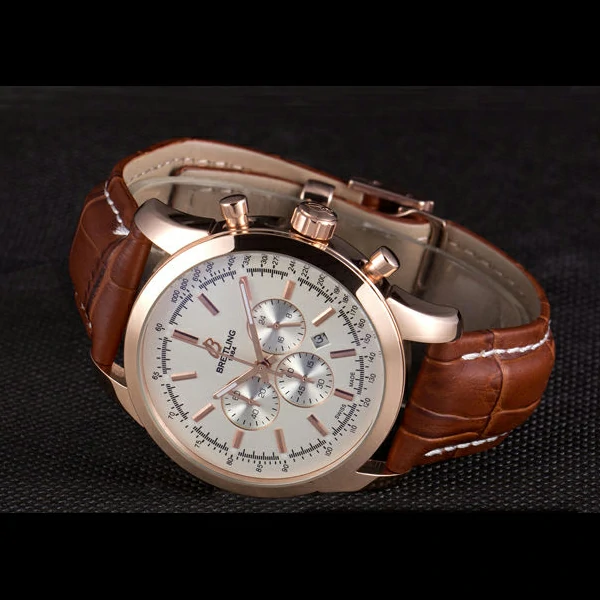 Breitling Transocean White Dial Brown Leather Strap Rose Gold Bezel new58566