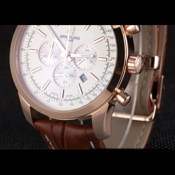 Breitling Transocean White Dial Brown Leather Strap Rose Gold Bezel new58566