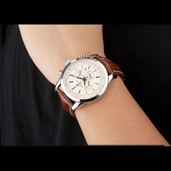 Breitling Transocean White Dial Brown Leather Strap Polished Stainless Steel Bezel new58567