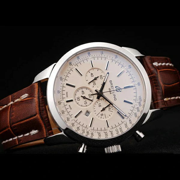 Breitling Transocean White Dial Brown Leather Strap Polished Stainless Steel Bezel new58567