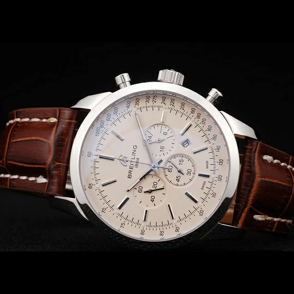 Breitling Transocean White Dial Brown Leather Strap Polished Stainless Steel Bezel new58567