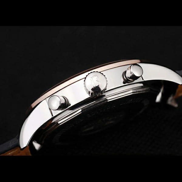 Breitling Transocean Black Dial Black Leather Strap Rose Gold Bezel new58568