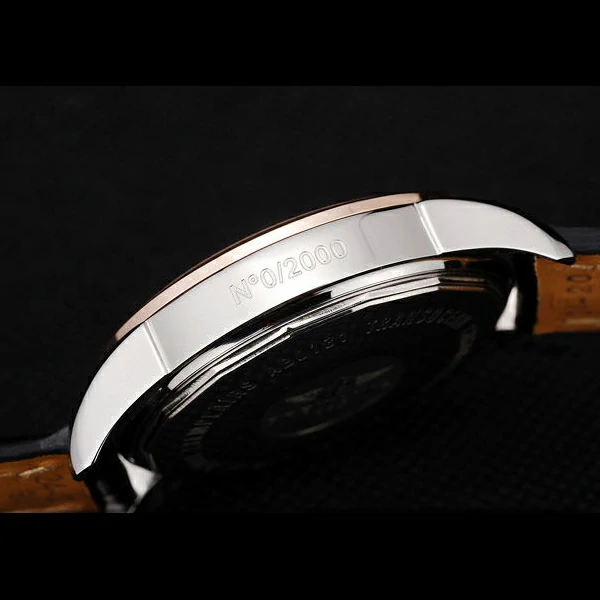 Breitling Transocean Black Dial Black Leather Strap Rose Gold Bezel new58568