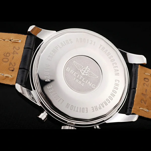 Breitling Transocean Black Dial Black Leather Strap Rose Gold Bezel new58568