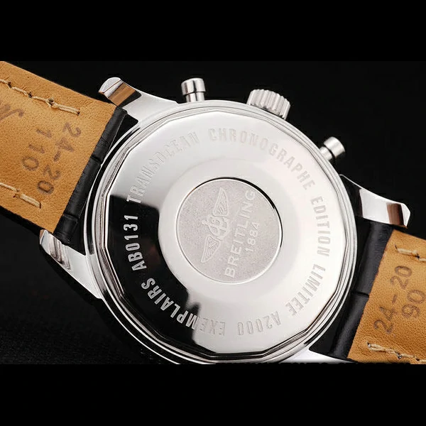 Breitling Transocean Black Dial Black Leather Strap Polished Stainless Steel Bezel new58569