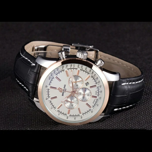 Breitling Transocean White Dial Black Leather Strap Rose Gold Bezel new58571