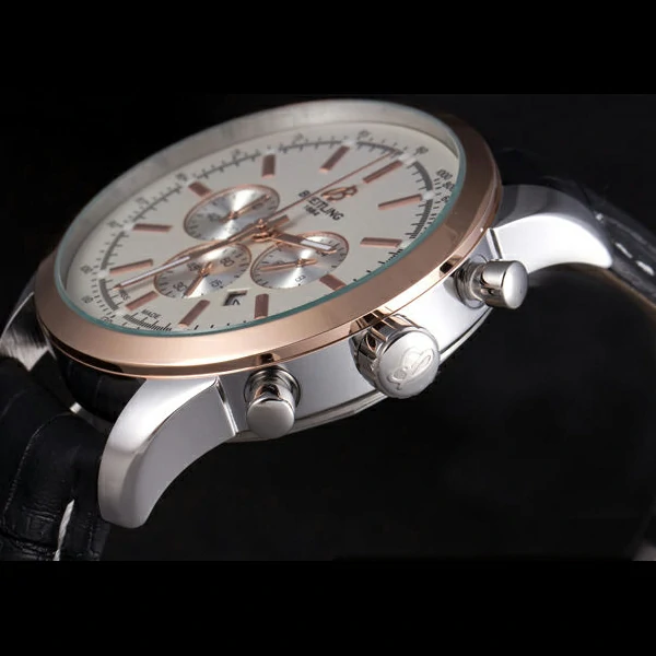 Breitling Transocean White Dial Black Leather Strap Rose Gold Bezel new58571