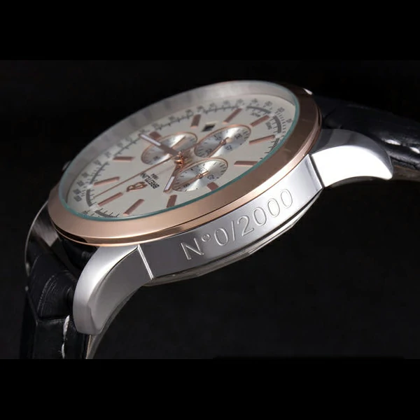 Breitling Transocean White Dial Black Leather Strap Rose Gold Bezel new58571