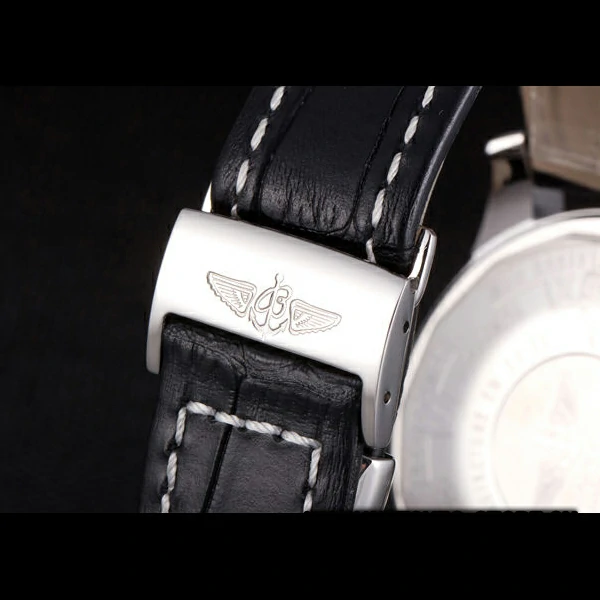 Breitling Transocean White Dial Black Leather Strap Rose Gold Bezel new58571