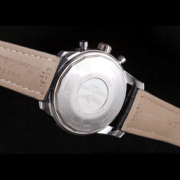 Breitling Transocean White Dial Black Leather Strap Rose Gold Bezel new58571
