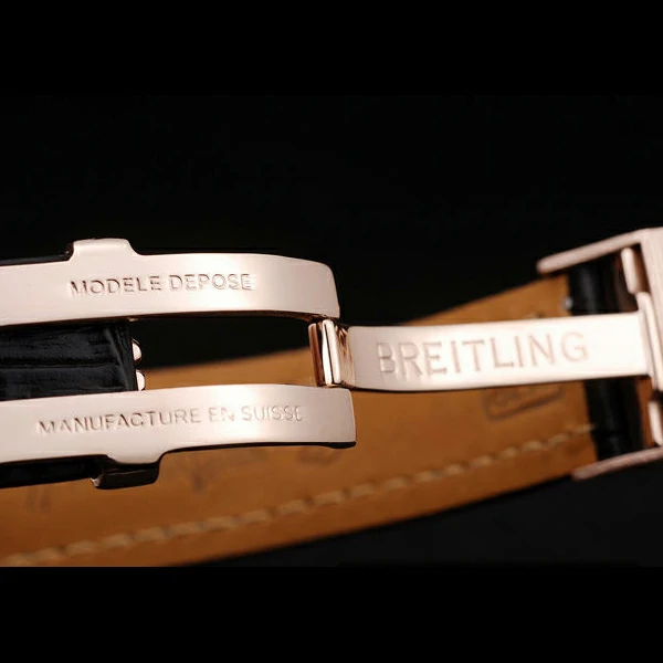 Breitling Transocean White Dial Black Leather Strap Rose Gold Bezel new58572