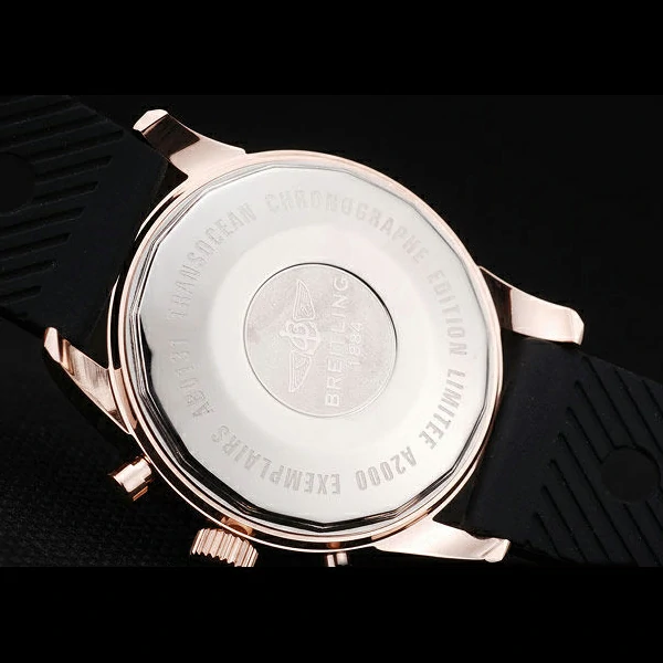 Breitling Transocean Black Dial Black Rubber Strap Rose Gold Bezel new58573