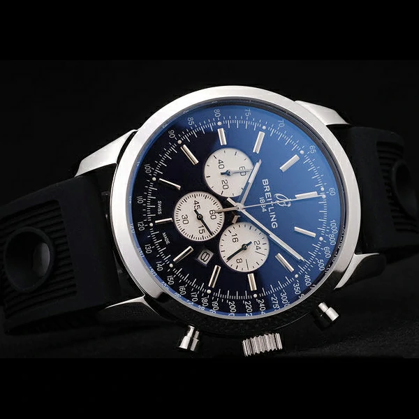 Breitling Transocean Black Dial Black Rubber Strap Polished Stainless Steel Bezel new58574