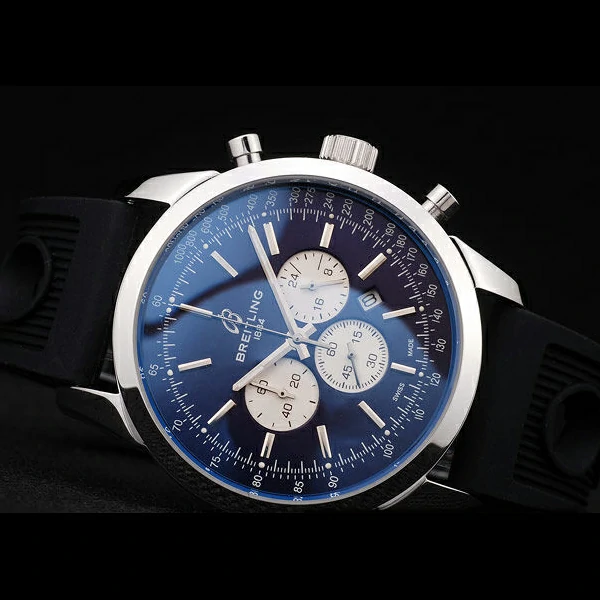 Breitling Transocean Black Dial Black Rubber Strap Polished Stainless Steel Bezel new58574