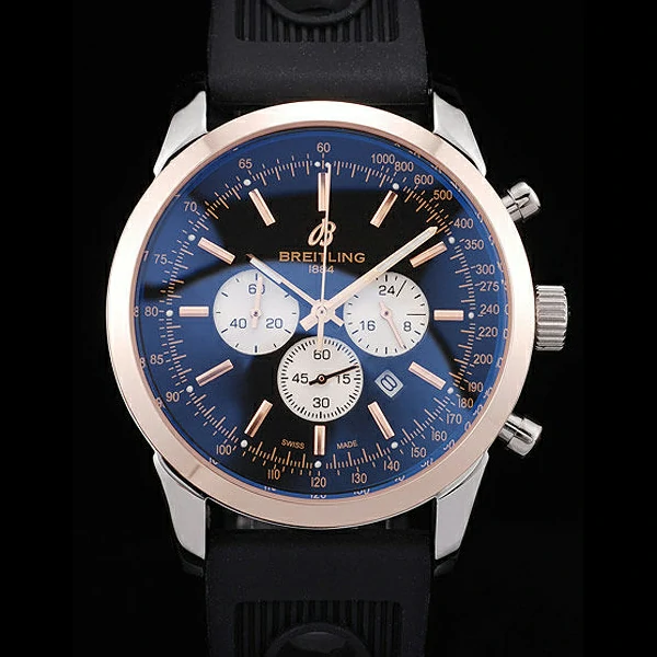 Breitling Transocean Black Dial Black Rubber Strap Rose Gold Bezel new58575