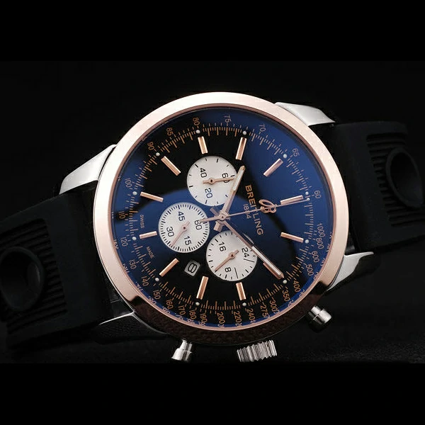 Breitling Transocean Black Dial Black Rubber Strap Rose Gold Bezel new58575