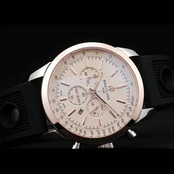 Breitling Transocean White Dial Black Rubber Strap Rose Gold Bezel new58576