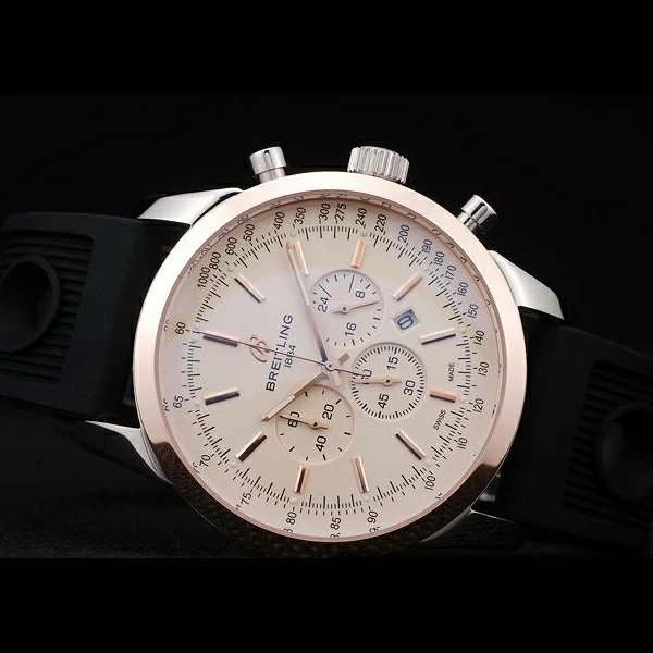 Breitling Transocean White Dial Black Rubber Strap Rose Gold Bezel new58576