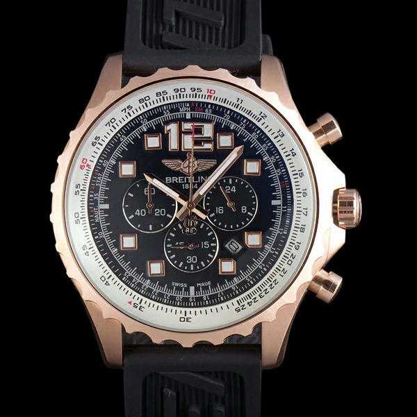 Breitling Navitimer Rosegold Bezel Rubber Strap Black Dial new58693