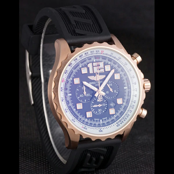 Breitling Navitimer Rosegold Bezel Rubber Strap Black Dial new58693