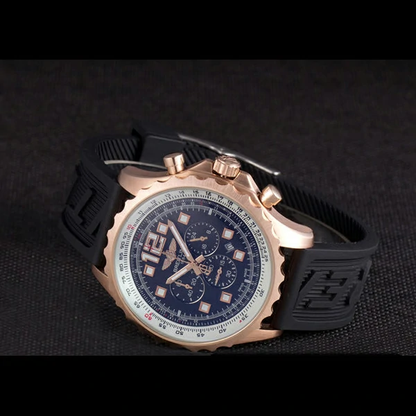 Breitling Navitimer Rosegold Bezel Rubber Strap Black Dial new58693