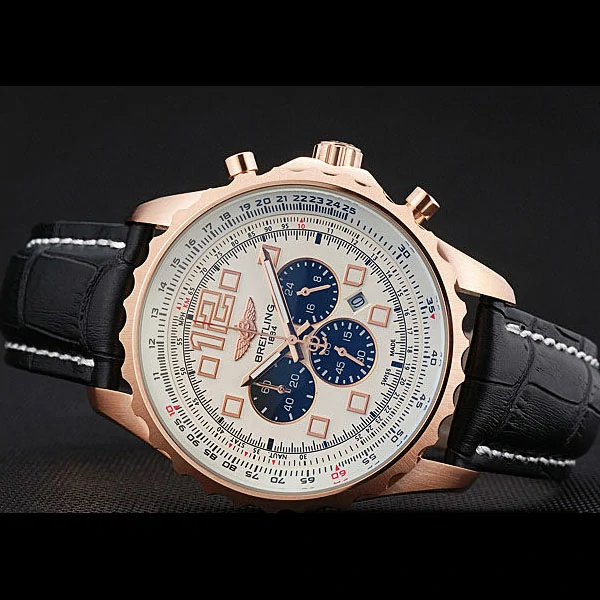 Breitling Navitimer Rosegold Bezek Leather Strap White Dial new58694