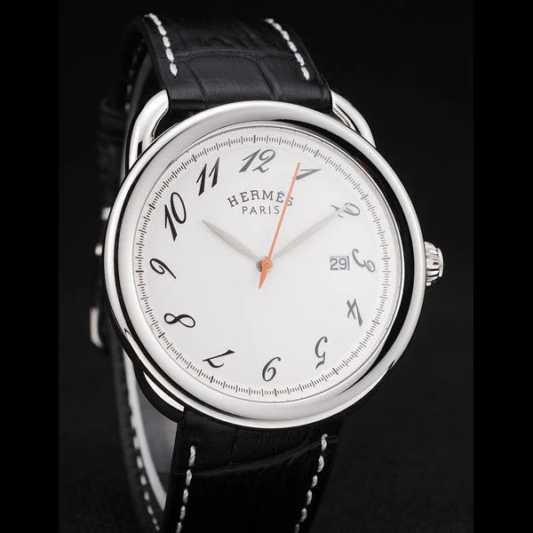 Hermes Arceau White Dial Black Leather Strap new58707