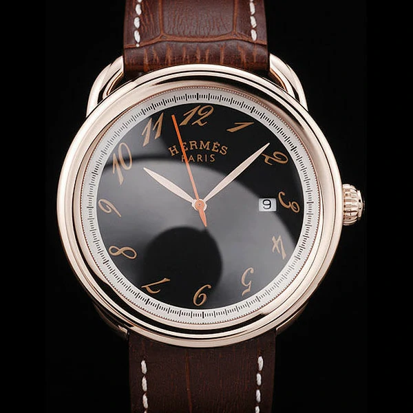 Hermes Arceau Black Dial Brown Leather Strap new58709