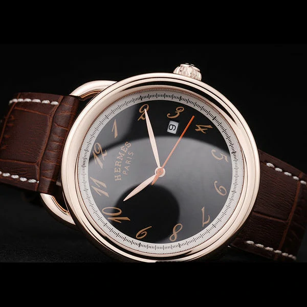 Hermes Arceau Black Dial Brown Leather Strap new58709
