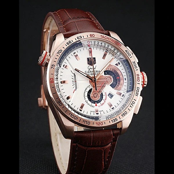 Tag Heuer Carrera Rose Gold Case White Dial Brown Leather Strap new58751