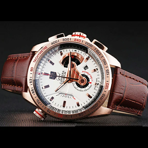 Tag Heuer Carrera Rose Gold Case White Dial Brown Leather Strap new58751