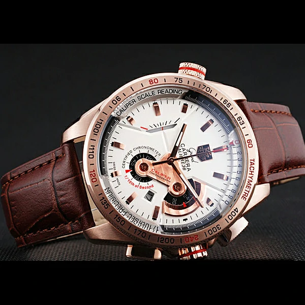 Tag Heuer Carrera Rose Gold Case White Dial Brown Leather Strap new58751