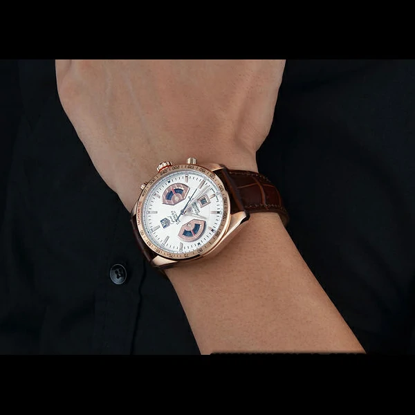 Tag Heuer Carrera Rose Gold Case White Dial Brown Leather Strap new58753