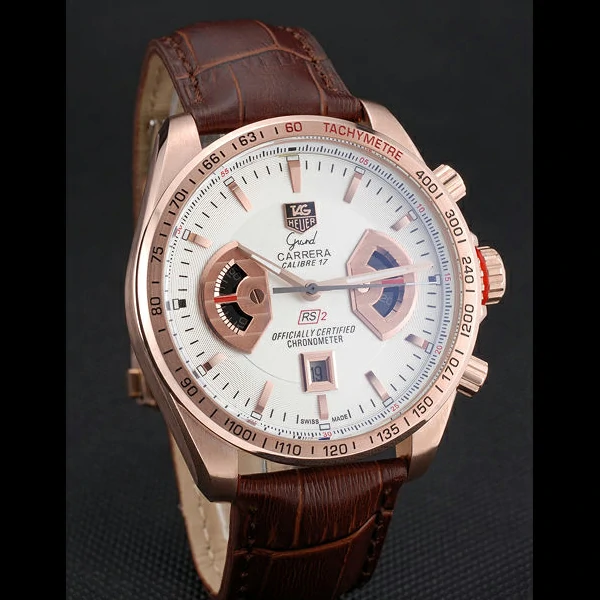 Tag Heuer Carrera Rose Gold Case White Dial Brown Leather Strap new58753