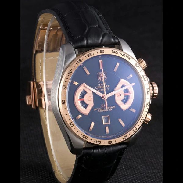 Tag Heuer Carrera Stainless Steel Case Black Dial Black Leather Strap new58754
