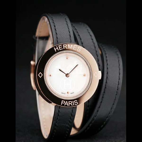 Hermes Classic MOP Dial Black Elongated Leather Strap new58789