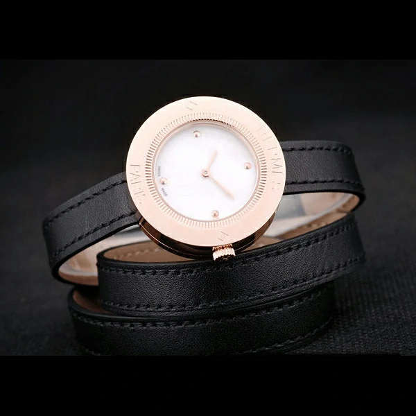 Hermes Classic MOP Dial Black Elongated Leather Strap new58789