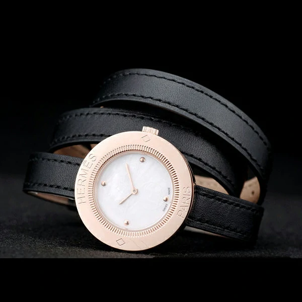 Hermes Classic MOP Dial Black Elongated Leather Strap new58789