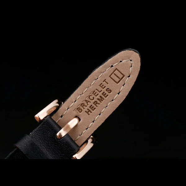 Hermes Classic MOP Dial Black Elongated Leather Strap new58789